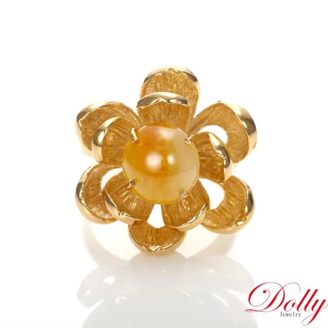 【DOLLY】14K金 緬甸黃翡A貨翡翠鑽石戒指(母親節 長輩送禮首選)