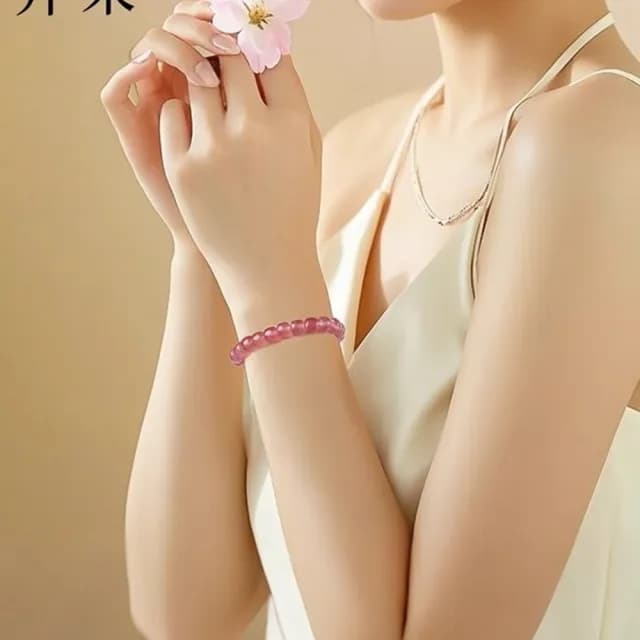 【Paiya 派亞】7A高品草莓晶手串女款絕美粉色水晶串珠手鏈女生招桃花好運老型珠