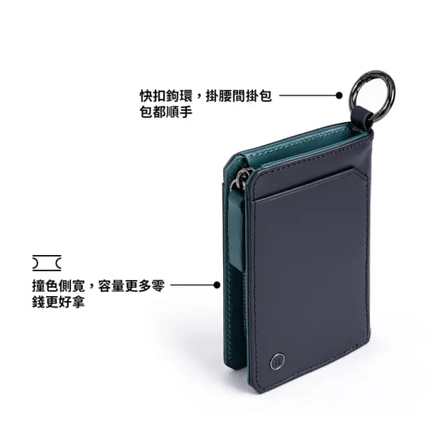 【BAGMIO】情人節禮物 真皮 雙卡牛皮鑰匙零錢包(真皮包包 藍＋綠色)