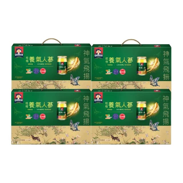 【QUAKER 桂格】無糖養氣人蔘禮盒60mlx12入x4盒(共48入 送禮推薦)