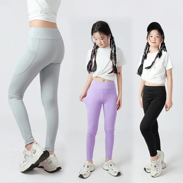 【橘魔法】大童 彈力運動瑜珈褲(長褲 瑜珈褲 內搭褲 貼身褲 合身褲 涼感 冰絲 女童 兒童 童裝)