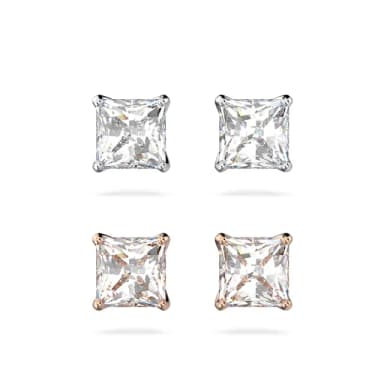 【SWAROVSKI 施華洛世奇】Stilla Attract 耳釘 方形切割 白色 鍍白金色/鍍玫瑰金色(2色任選)