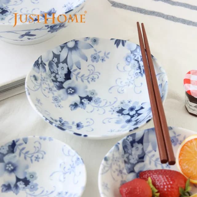 【Just Home】Home日本製羽葉菊陶瓷8件/10件碗盤餐具組(可微波 碗 飯碗 碗盤 盤 湯盤 深盤 餐具組 送禮)