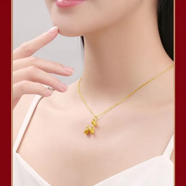 【Penny珮妮】黃金999氣球狗吊墜項鍊(母親節 生日禮物 送閨蜜 交換禮物 送女友 尾牙 新年 結婚)