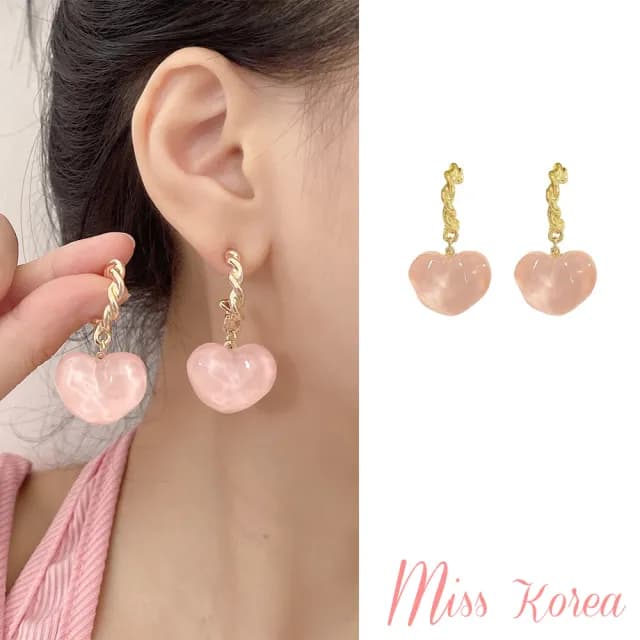 【MISS KOREA】韓國設計可愛果凍愛心氣質夾式耳環(無耳洞耳環 耳夾 夾式耳環 果凍耳環 愛心耳環)