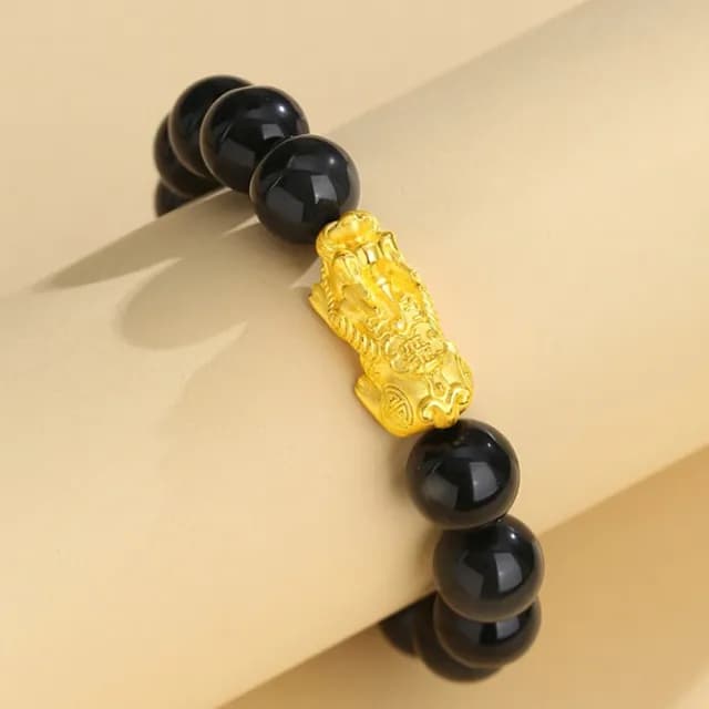 【Penny珮妮】黃金999 迷你貔貅黑曜石瑪瑙 手鍊珠徑6mm(母親節 父親節 生日 交換禮物 情人節 尾牙 新年)