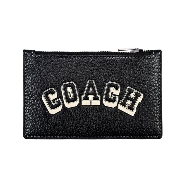 【COACH】荔枝紋印花皮革證件名片夾卡夾零錢包(黑色/經典LOGO)