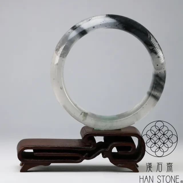 【漢石齋】情人節禮物 天然水沫玉 寬版手鐲玉鐲 玻璃種飄花(手圍18.2/版寬19.1mm)