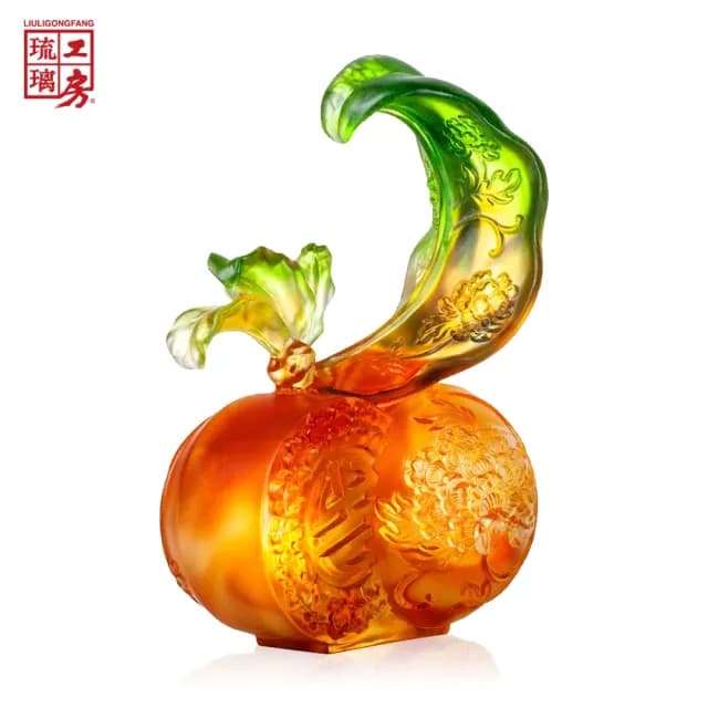 【琉璃工房 LIULI】喜報春 橘和柿 入厝禮轉任/感謝(送禮/琉璃/禮物/水晶/藝術品/禮贈/企業)
