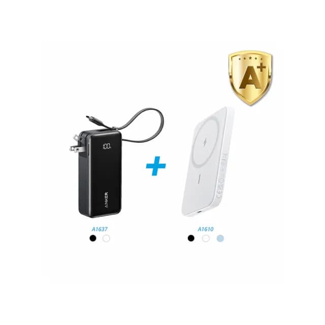 【ANKER】官方授權直營 A1637 行動電源 10000mAh+A1610 磁吸行動電源 5000mAh((Wh標示/多色可選)