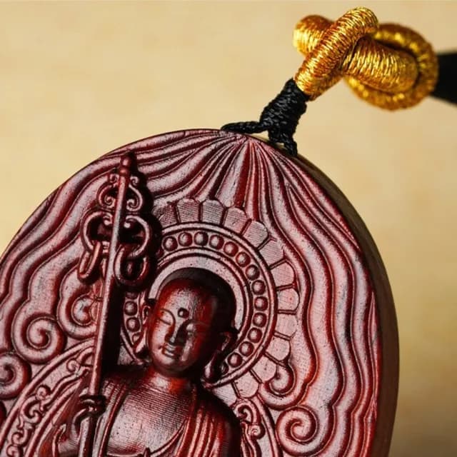 【LEEHER】紫檀木/地藏王菩薩/木雕/掛墜/掛件/本命年/保平安/地藏王/守護神/佛牌項鍊/項鍊/天然/轉運項