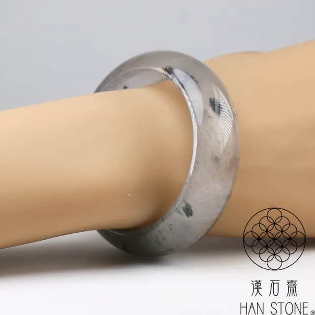 【漢石齋】情人節禮物 天然水沫玉 寬版手鐲玉鐲 玻璃種飄花(手圍16.6/版寬20.3mm)