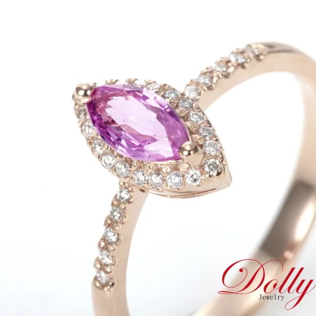 【DOLLY】18K金 天然艷彩粉色藍寶石玫瑰金鑽石戒指(現貨 母親節 情人節 交換禮物首選)