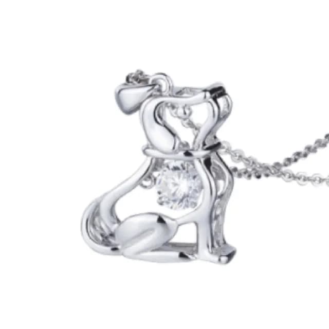 【CROSSFOR】日本DancingStone小狗圓舞曲懸浮閃動項鍊精美盒裝(日本原廠進口主鑽純銀不過敏禮物情人節)