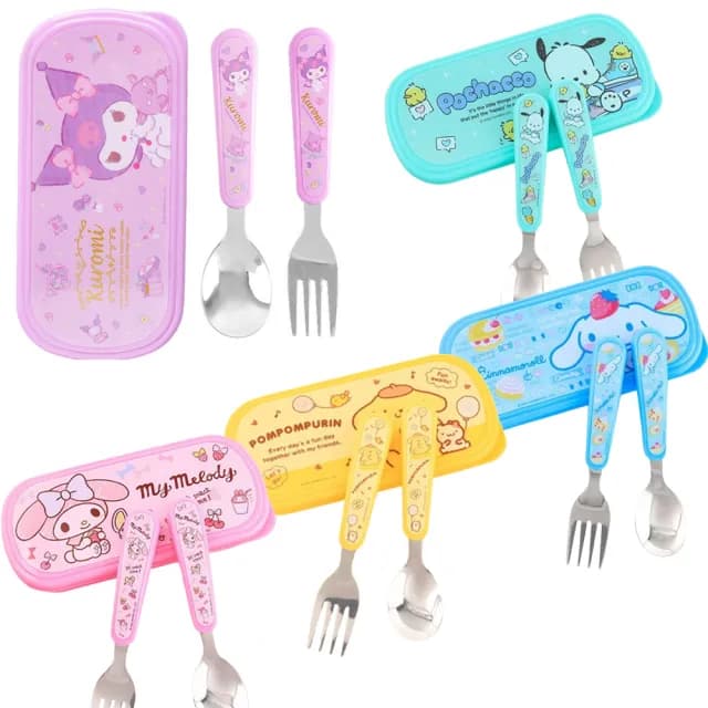 【優貝選】三麗鷗 酷洛米/美樂蒂/布丁狗/大耳狗/帕恰狗 兒童學習叉匙餐具套組(平輸品)