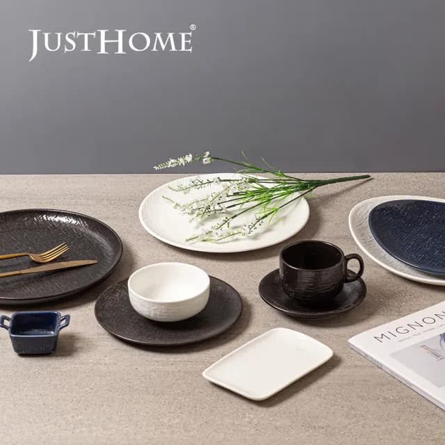 【Just Home】北歐織紋陶瓷碗盤餐具5件組-兩色可選(可微波 碗 飯碗 碗盤 餐盤 湯盤 送禮)