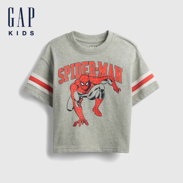 【GAP】男幼童裝 Gap x Marvel漫威聯名 純棉印花圓領短袖T恤-灰色(779230)