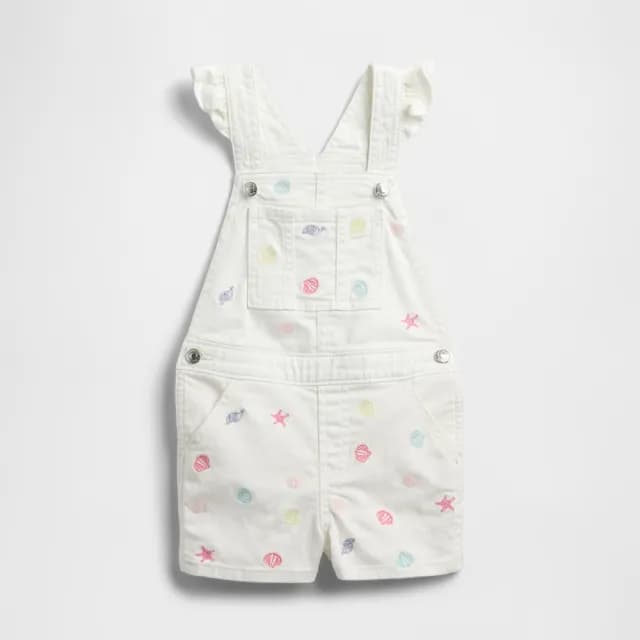 【GAP】女幼童裝 刺繡牛仔吊帶短褲-白色(768989)