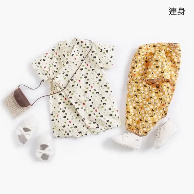 【橘魔法】滿印熊貓飯糰日式和服套裝(浴衣 和服 連身衣 造型服 男童 兒童 童裝)