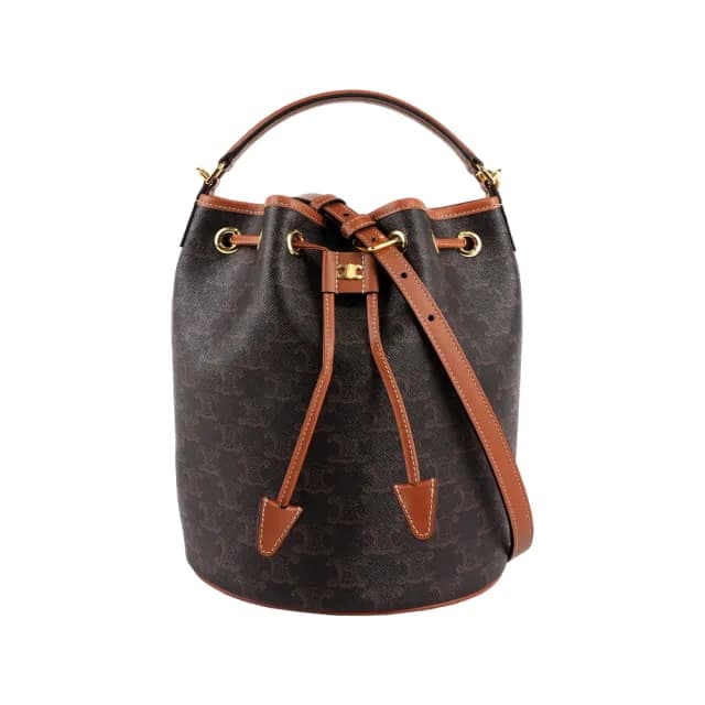 【CELINE】Clara 凱旋塗層帆布手提/斜背二用水桶包(棕褐色)