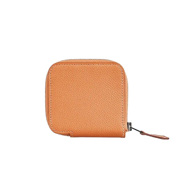 【Hermes 愛馬仕】HERMES SILK IN小牛皮零錢包(焦糖棕)