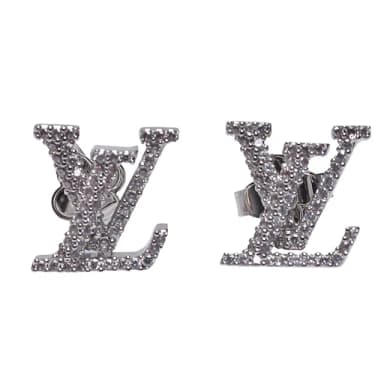 【Louis Vuitton 路易威登】M00608 經典ICONIC系列萊恩石鑲飾LV造型穿式耳環