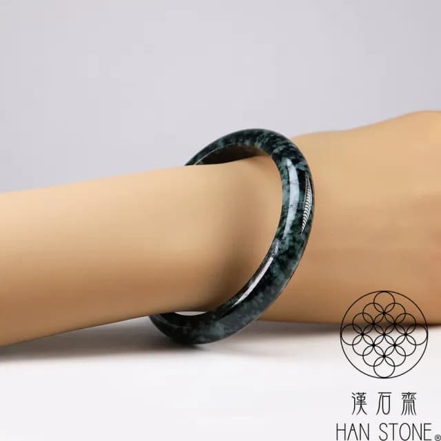 【漢石齋】情人節禮物 天然翡翠A貨 手鐲玉鐲 花青種(手圍18.3/版寬10.1mm)