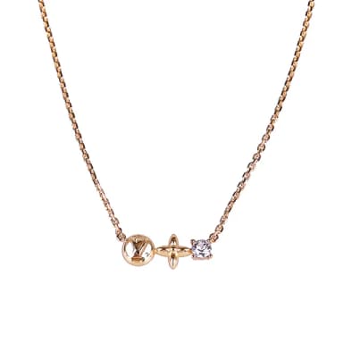 【Louis Vuitton 路易威登】LOUIS VUITTON Petit Louis花形吊飾水鑽可調節項鍊(金)