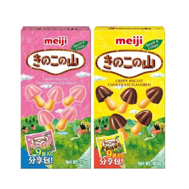 【Meiji 明治】香菇造型餅乾 巧克力/草莓口味(9小袋/分享包)