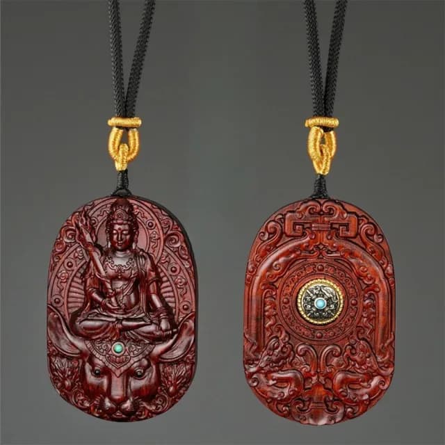 【KT DADA】十二生肖 天然紫檀 掛墜 保平安 招財納福 木雕 不動明王 文殊菩薩 佛牌項鍊 項鍊 紫檀木