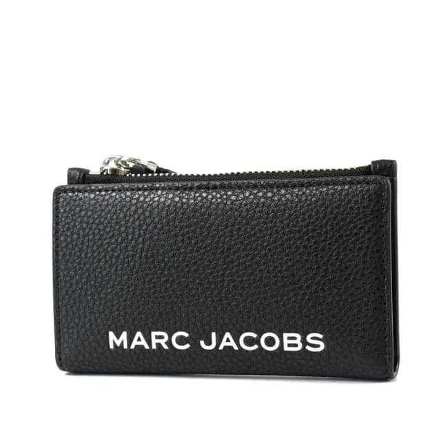 【MARC JACOBS】白字LOGO荔枝紋釦式證件卡包/零錢包-黑色