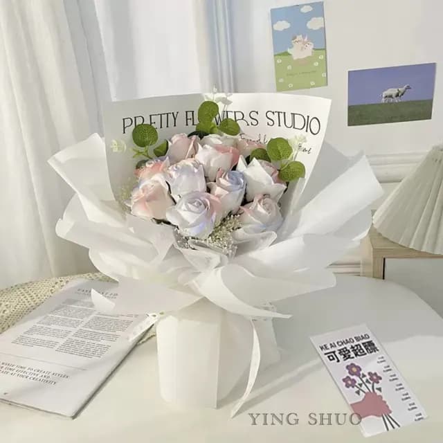 【YING SHUO】韓式不凋花漸層玫瑰香皂花束(情人節禮物 告白 求婚 紀念日 畢業 教師節 儀式感必備)