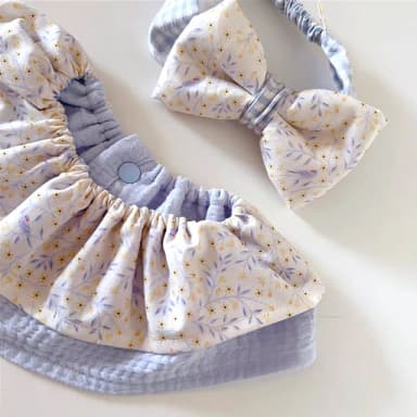 【Lianne baby】女嬰禮盒 台灣製韓國布藍晴花語髮帶圍兜彌月禮盒(週歲禮 滿月禮 收涎禮 嬰兒禮物)