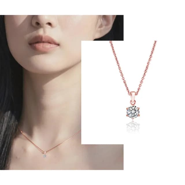 【Luster】瘋搶77!現貨!10分 D/VS 培育鑽 玫瑰金 純銀 鑽石項鍊(讓愛閃耀寵愛自己每一刻)