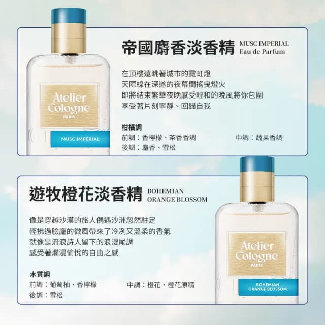 【Atelier Cologne】淡香精 100ml 多款任選(國際航空版/無極烏龍/赤霞橘光/情柚獨鍾/加州盛夏/雪松之戀)