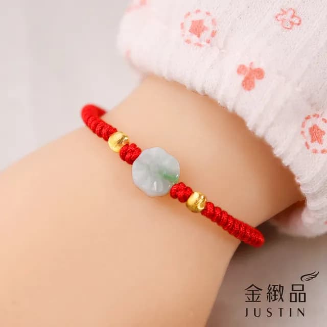 【金緻品】黃金兒禮 鎮福玉卦 紅繩手鍊 0.13錢(純金手繩 寶寶金飾 彌月禮盒 平安玉 金玉滿堂 新生兒 滿月)