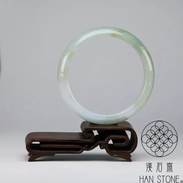 【漢石齋】情人節禮物 天然翡翠A貨 手鐲玉鐲 飄花種帶黃翡(手圍18.2/版寬14.4mm)