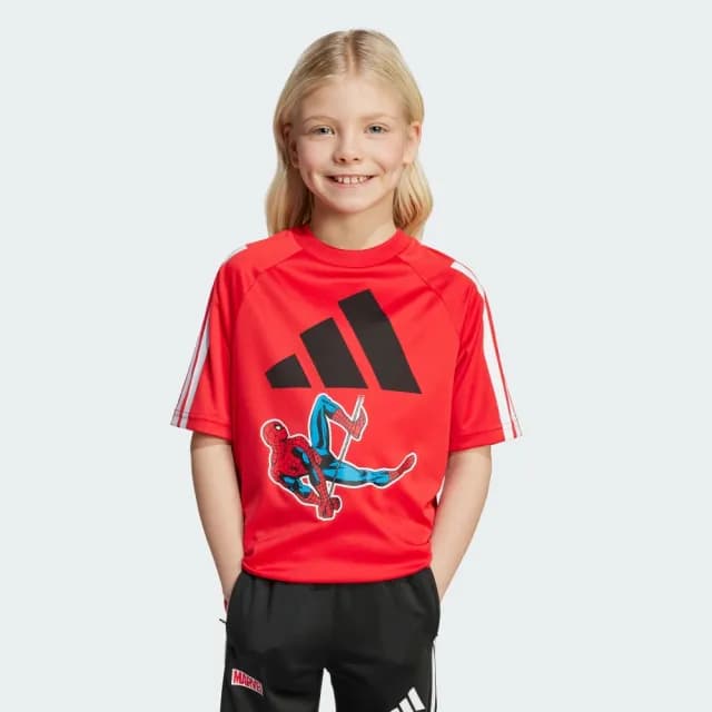 【adidas 愛迪達】短袖上衣 童裝 男女童 蜘蛛人 漫威 亞規 LK MRVL SM T 紅 JM0832
