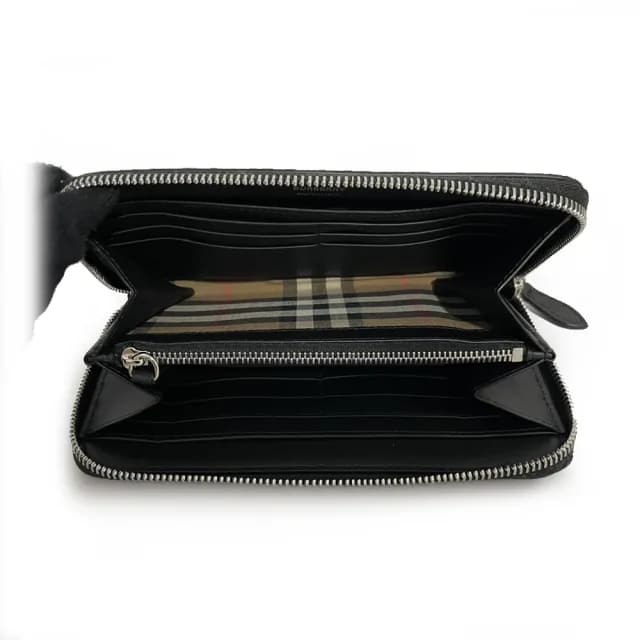 【BURBERRY 巴寶莉】80840711 經典燙印LOGO牛皮直立式拉鍊錢包長夾(黑色)