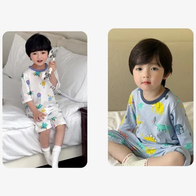 【橘魔法】恐龍 汽車多彩滿印居家服套裝(短袖上衣 短褲 褲子 睡衣 居家服 男童 女童 兒童 童裝)