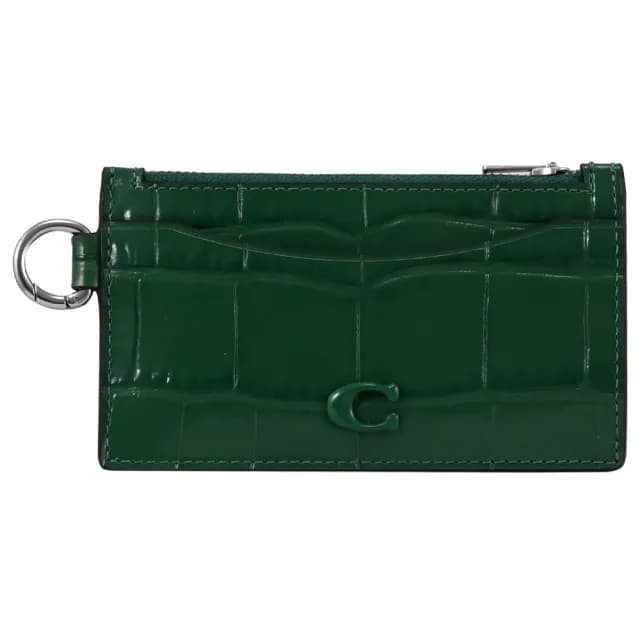 【COACH】經典C字鱷魚壓紋扁式信用卡證件名片零錢包(綠)