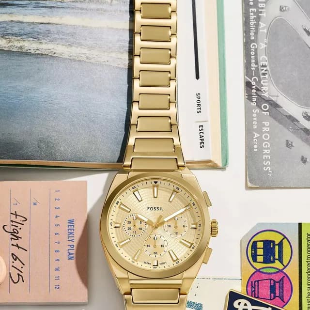 【FOSSIL】Everett 時尚三眼計時手錶-金/44mm 男錶 禮物 送禮 推薦(FS6119)
