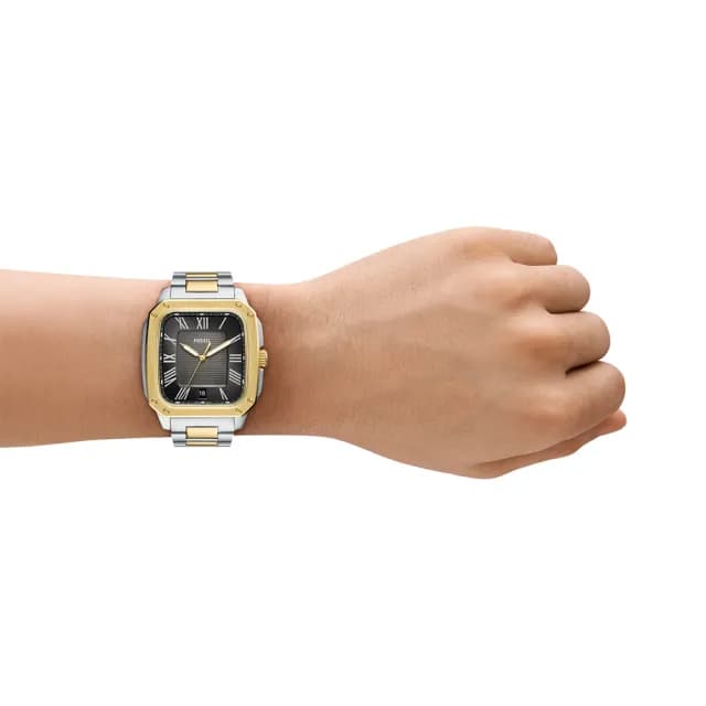 【FOSSIL】Crosby 工業風羅馬方形手錶-槍灰x半金/42mm 男錶 禮物 送禮 推薦(FS6123)