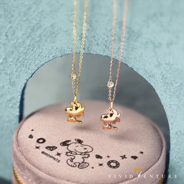 【Vividventure 亞帝芬奇】史努比 14K 3分 天然鑽石 鑽石 項鍊 金色低語 任選款(SNOOPY聯名系列 NO.01)