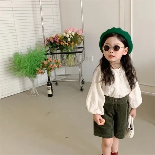 【橘魔法】小花串蕾絲刺繡圓領娃娃衫(長袖上衣 襯衫 女童 童裝 兒童)