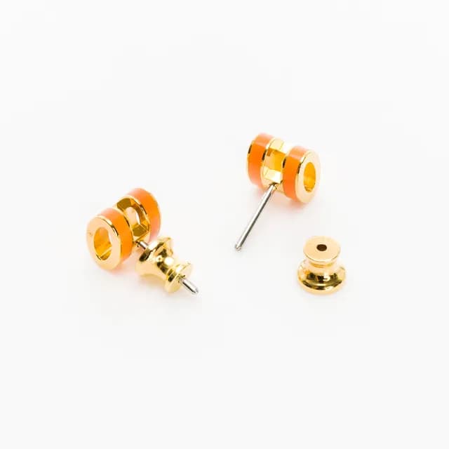【Hermes 愛馬仕】經典POP H Mini立體簍空橢圓LOGO耳環(橘/金)