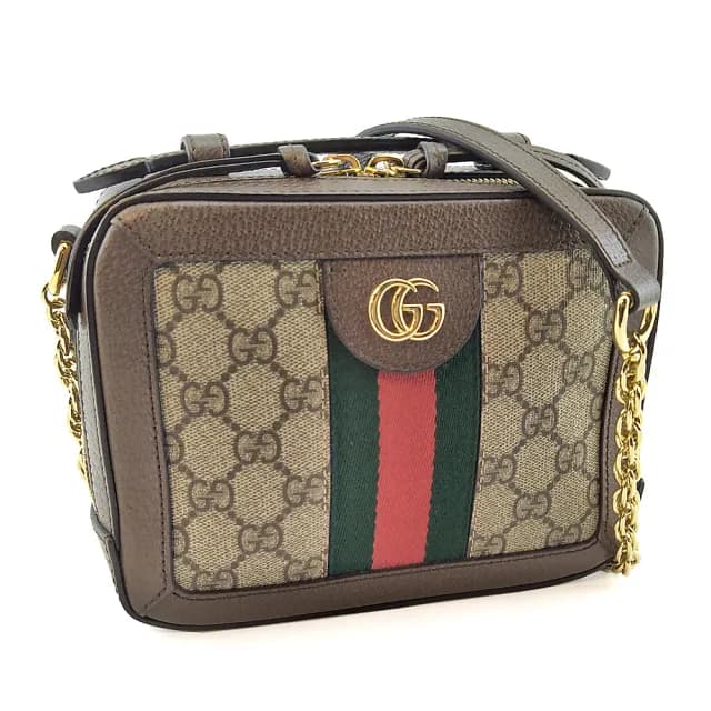 【GUCCI 古馳】Ophidia 咖啡色雙G帆布手提斜背包兩用化妝箱包(展示品)