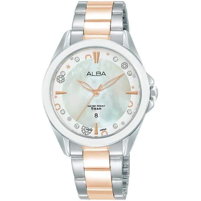 【ALBA】雅柏 典雅貝面晶鑽手錶-33mm 禮物(VJ22-X435KS/AH7DV1X1/速)