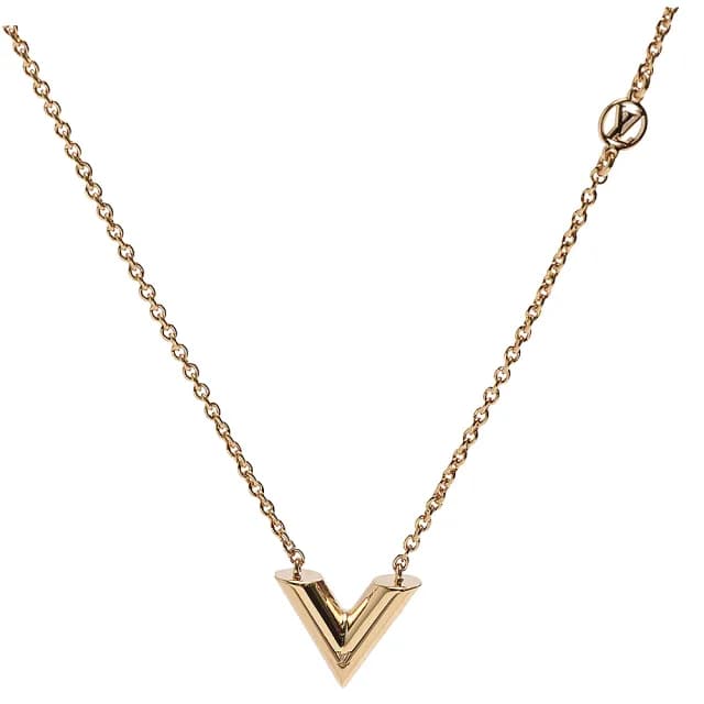 【Louis Vuitton 路易威登】M00857經典ESSENTIAL V字母黃銅吊墜項鍊(金色)