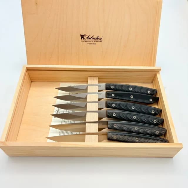 【SALADINI】頂級手工橡仿水牛角樹脂牛排刀11.4CM六入木盒禮盒組(牛排刀 牛排刀套組)